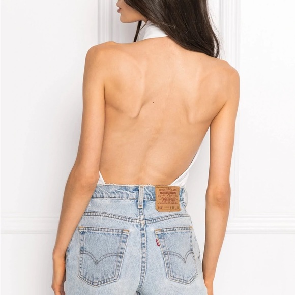 LAMARQUE BEATRICE LEATHER HALTER BODYSUIT - WHITE - Picture 3 of 6